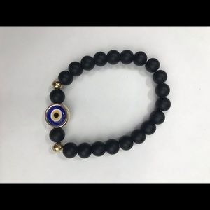 Natural Stone Bracelet with Evil Eye Charm